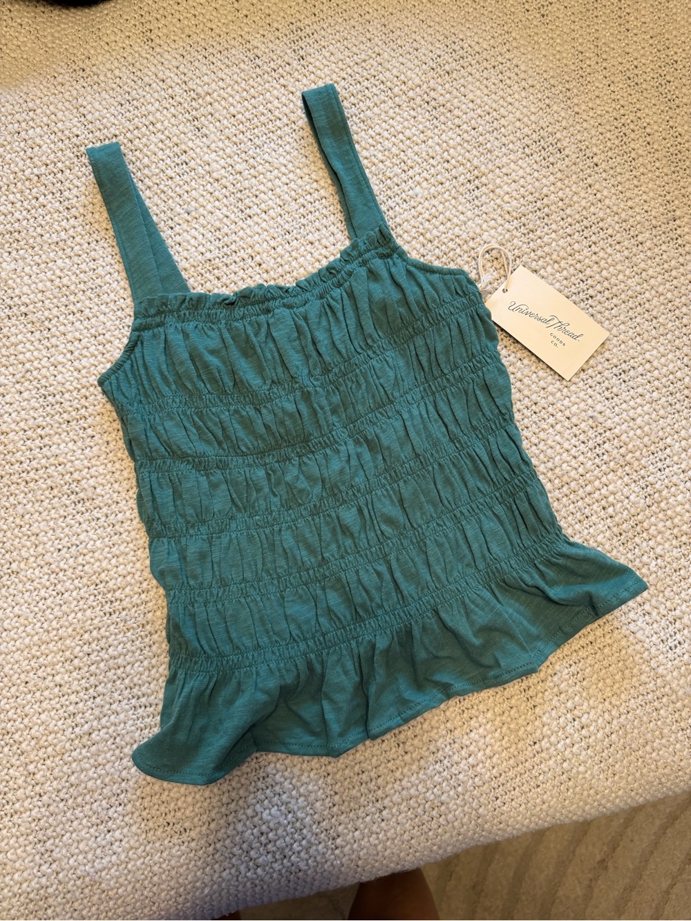 Universal Thread Teal Smocked Ruffle-Hem Camisole